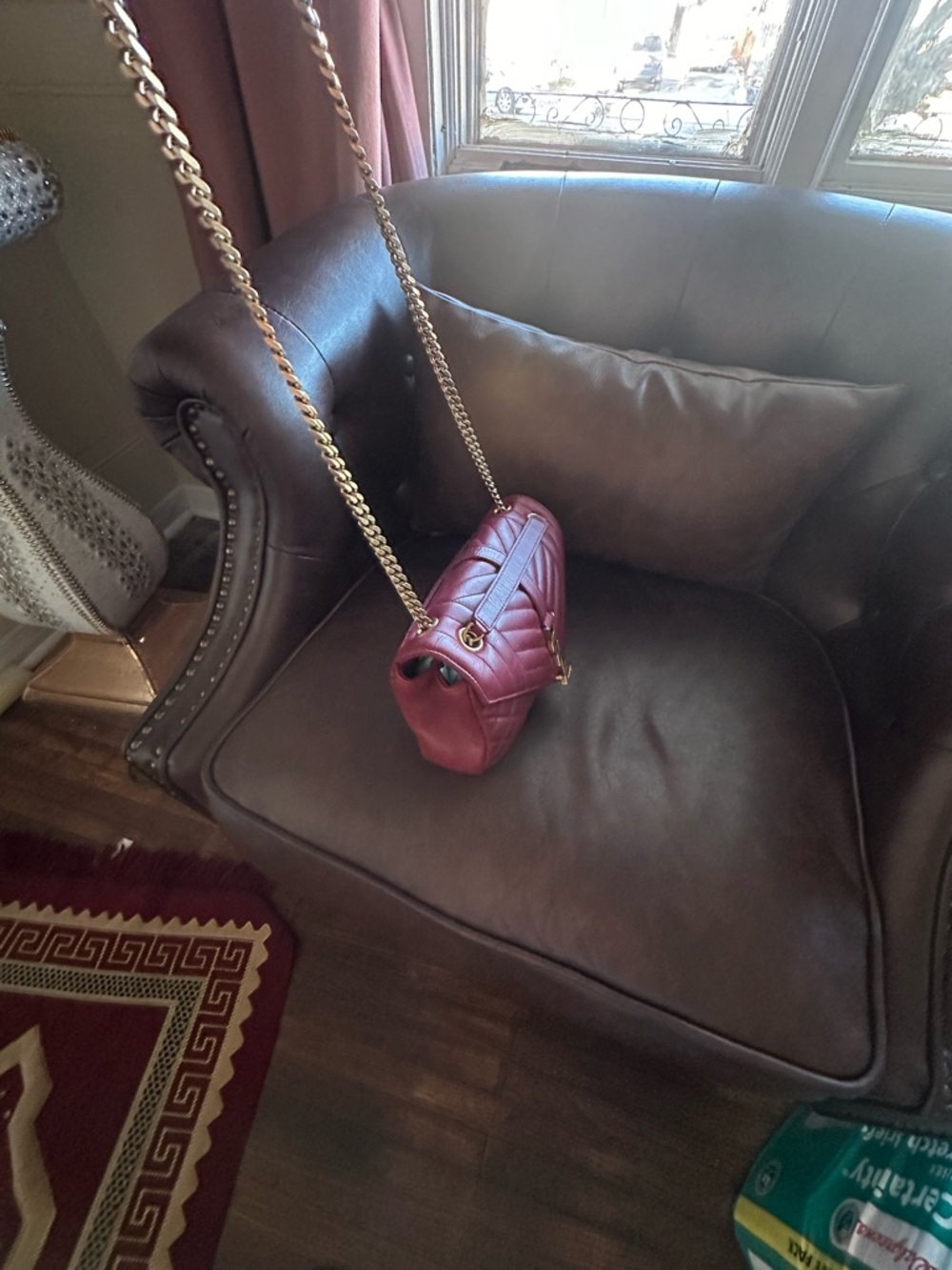 Saint Laurent Red Quilted Leather Monogram Chain Shoulder Bag - Picture 13 of 16